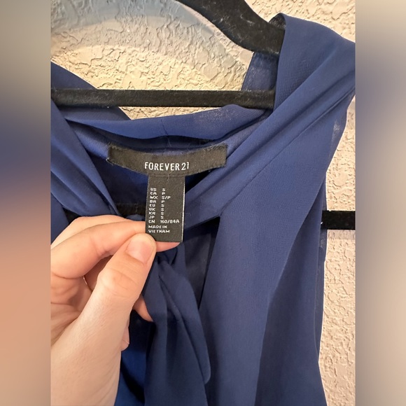 Forever 21 Navy Blue Chiffon Trapeze Swing Flowy Dress Size Small - Picture 4 of 8